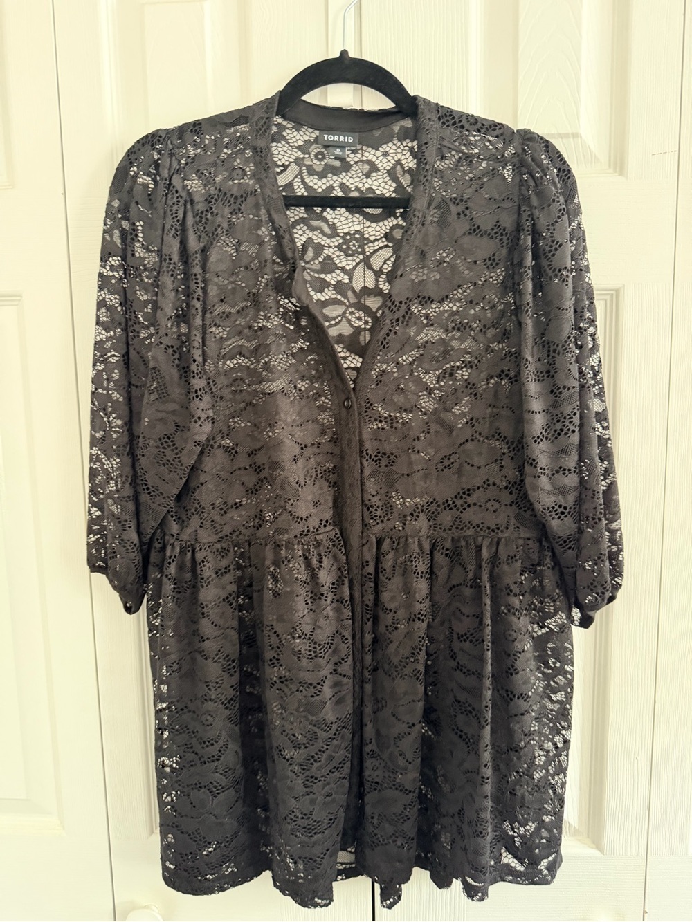 torrid Black Floral Lace Sheer Button-Front Blouse